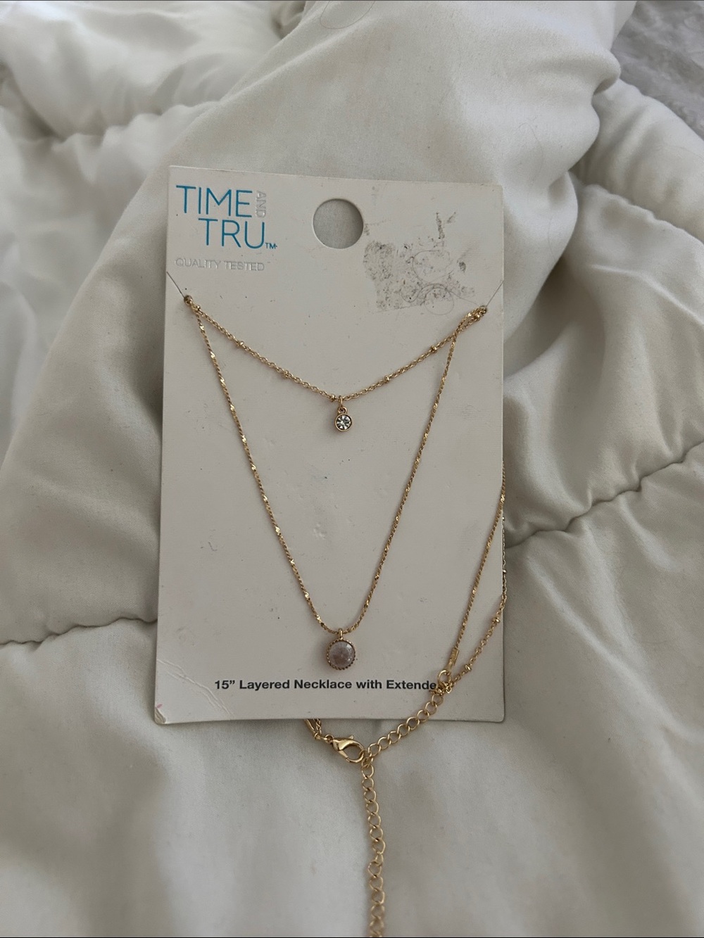 Time and Tru Gold Layered Necklace Set with Crystal and Disc Pendants